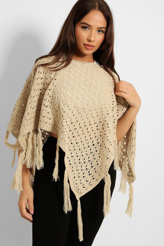 Crochet Knit Tasseled Poncho-SinglePrice