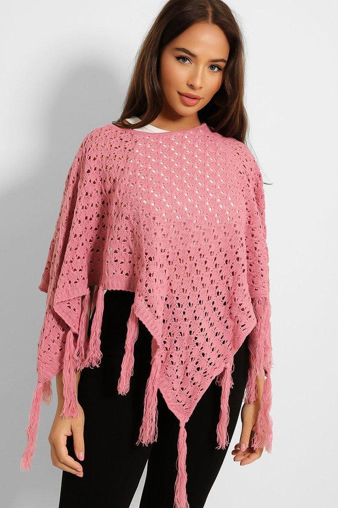Crochet Knit Tasseled Poncho-SinglePrice