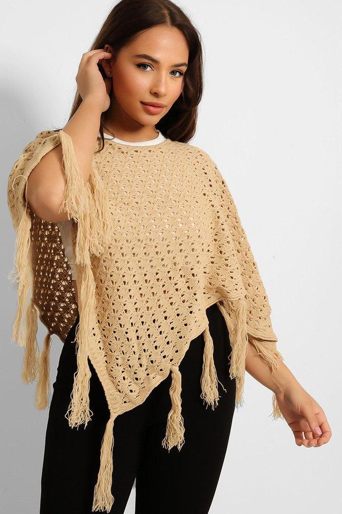 Crochet Knit Tasseled Poncho-SinglePrice