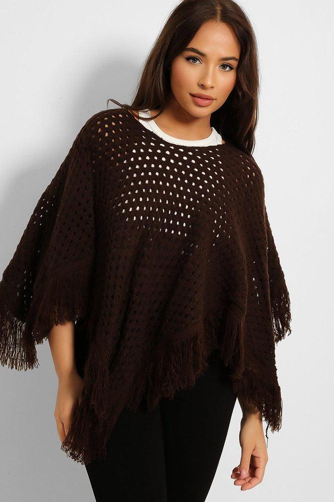 Crochet Knit Tasseled Poncho-SinglePrice
