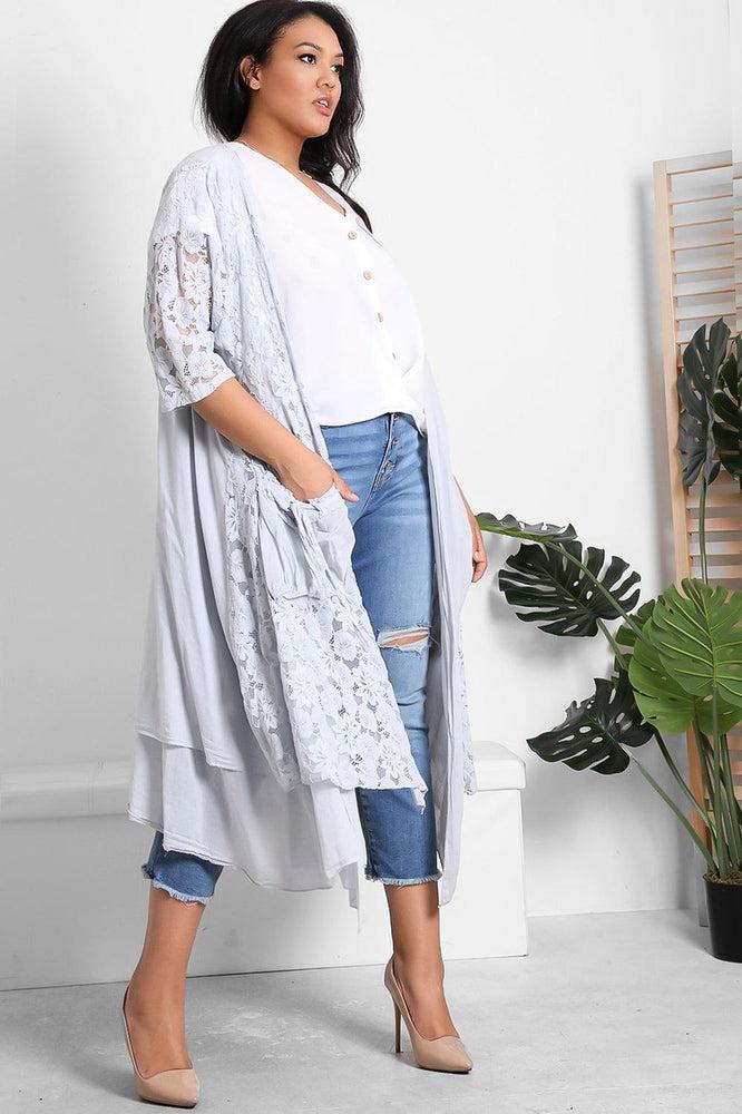 Pure Cotton Lace Overlay Cardigan-SinglePrice