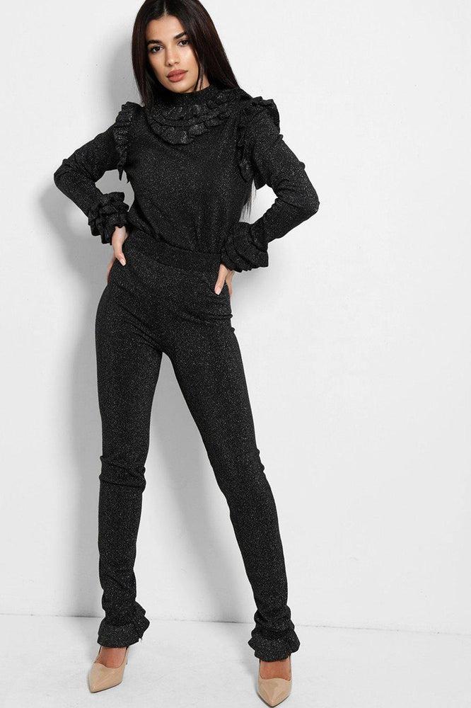 Black Lurex All Over Frill Set-SinglePrice