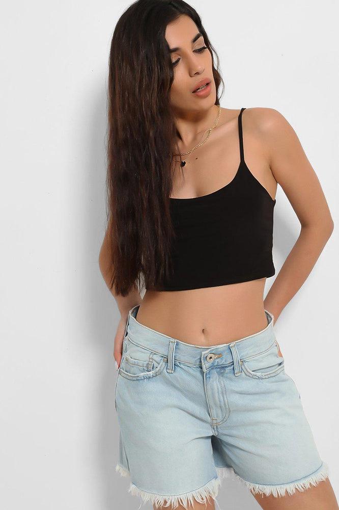 Sky Blue Raw Hem Denim Hotpants-SinglePrice