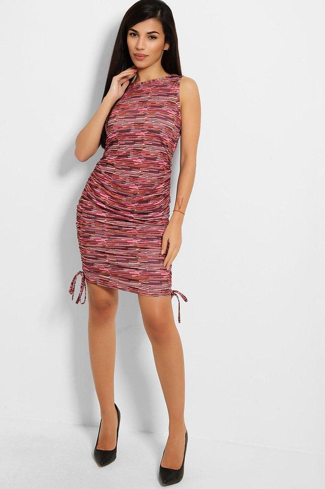 Speckled Print Drawstring Sides Midi Dress-SinglePrice