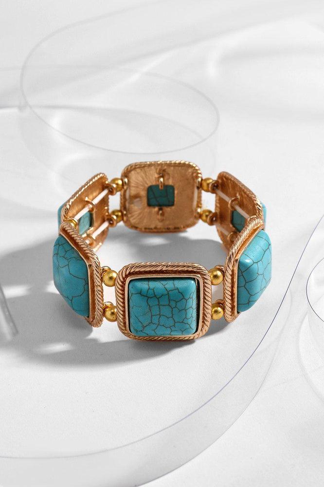 Large Square Rose Gold Turquoise Beads Bracelet-SinglePrice