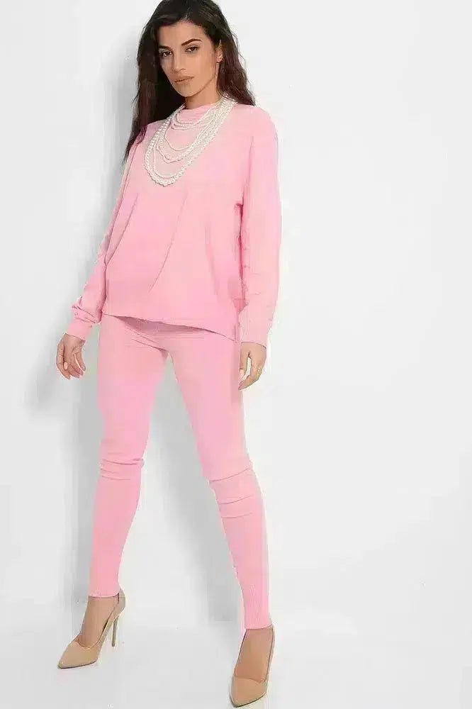 Soft Knit Lounge Set With Pearl Necklace-SinglePrice