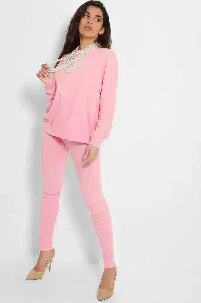Soft Knit Lounge Set With Pearl Necklace-SinglePrice
