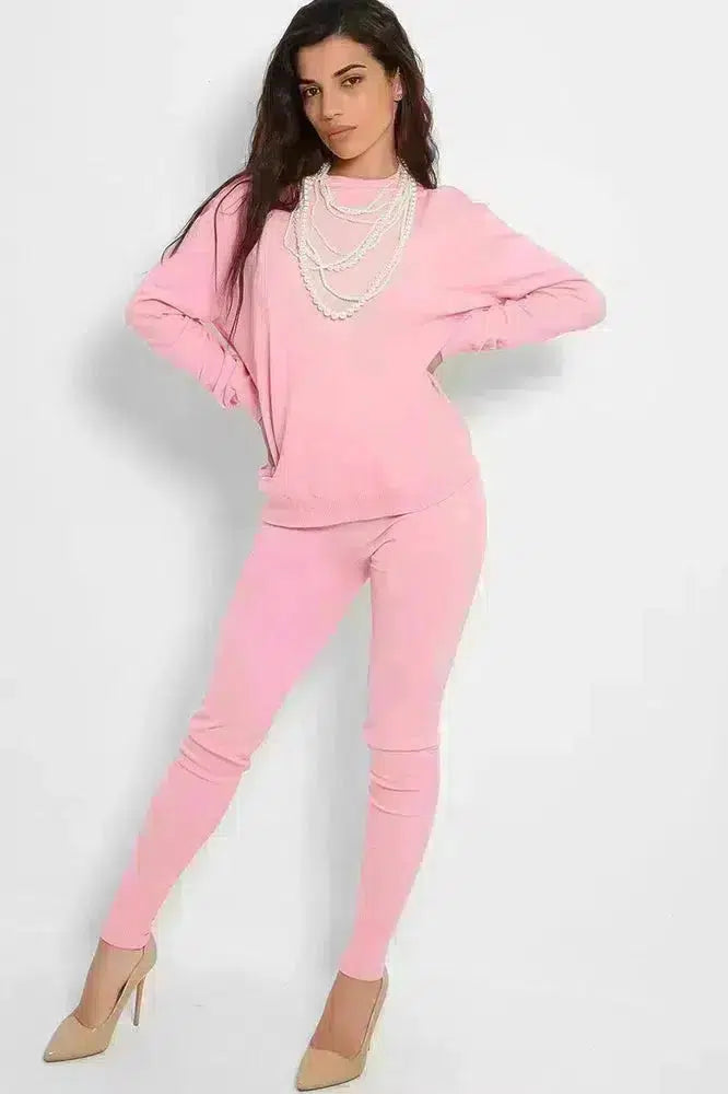 Soft Knit Lounge Set With Pearl Necklace-SinglePrice