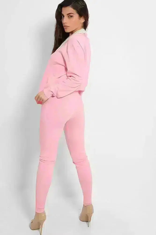 Soft Knit Lounge Set With Pearl Necklace-SinglePrice