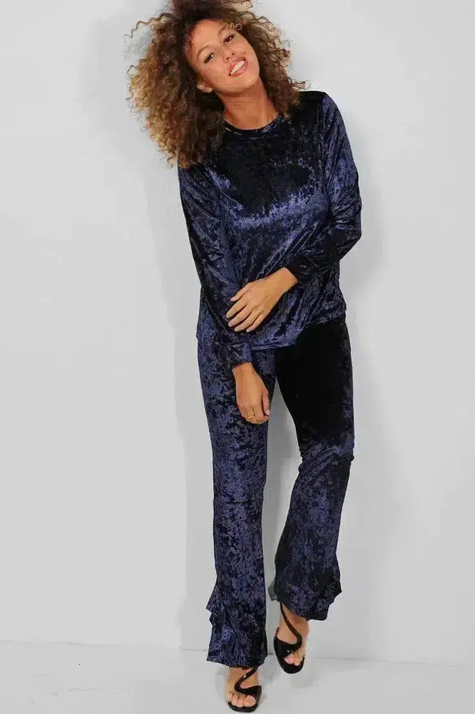 Blue Crushed Velvet 2 Piece Loungewear Set-SinglePrice