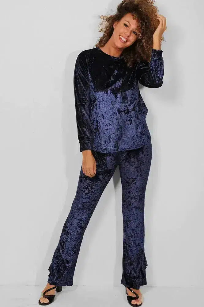 Blue Crushed Velvet 2 Piece Loungewear Set-SinglePrice
