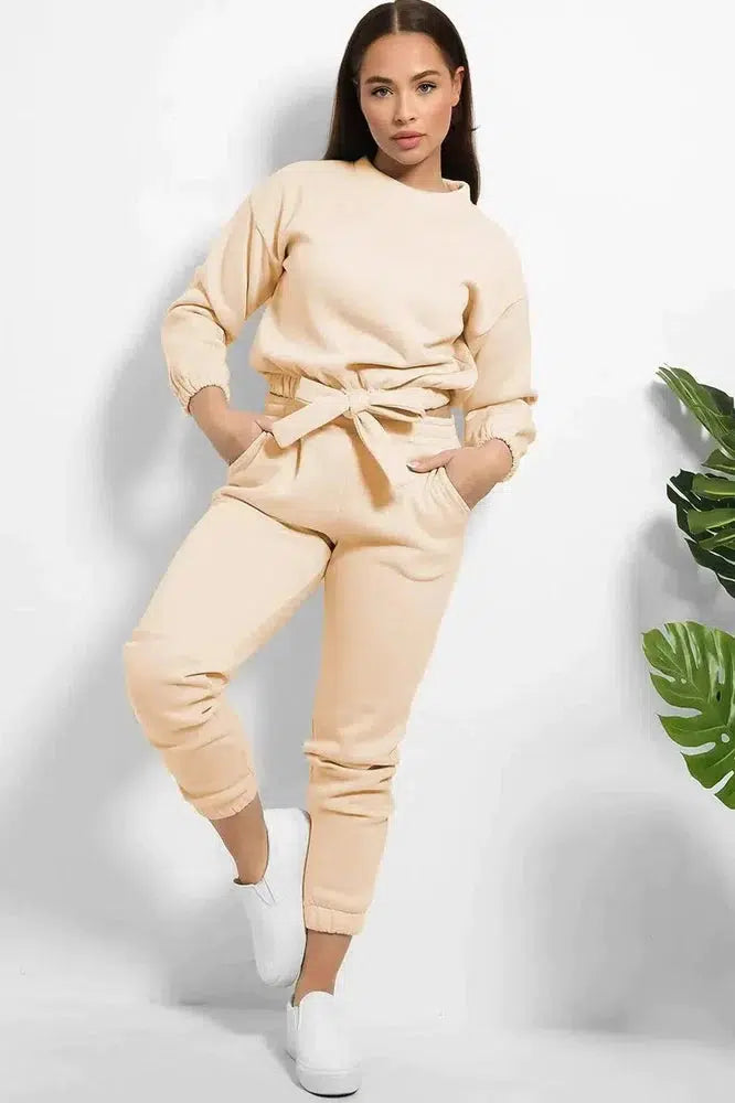 Thick Fleece Cropped Top And Joggers Set-SinglePrice