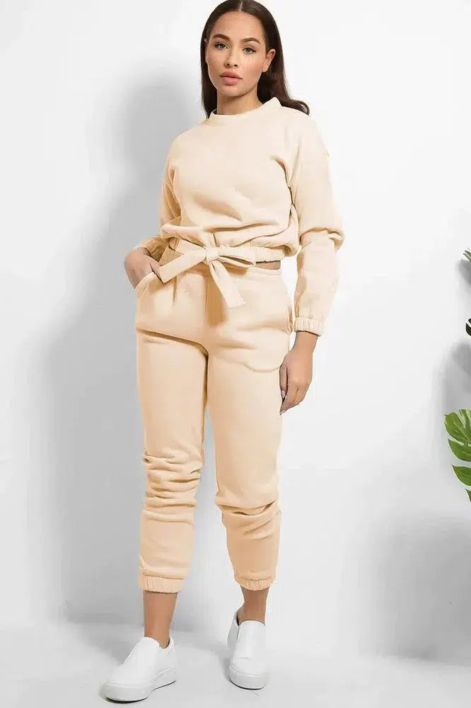 Thick Fleece Cropped Top And Joggers Set-SinglePrice