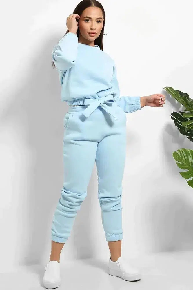 Thick Fleece Cropped Top And Joggers Set-SinglePrice
