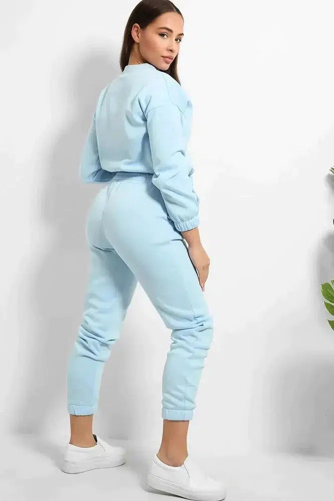 Thick Fleece Cropped Top And Joggers Set-SinglePrice