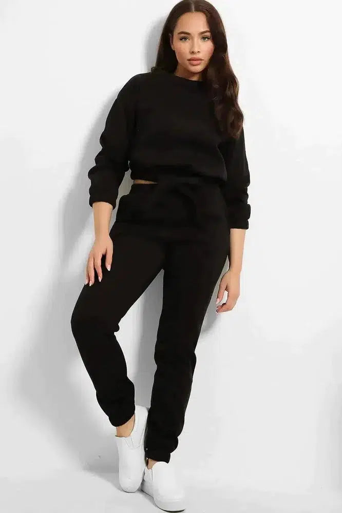 Thick Fleece Cropped Top And Joggers Set-SinglePrice