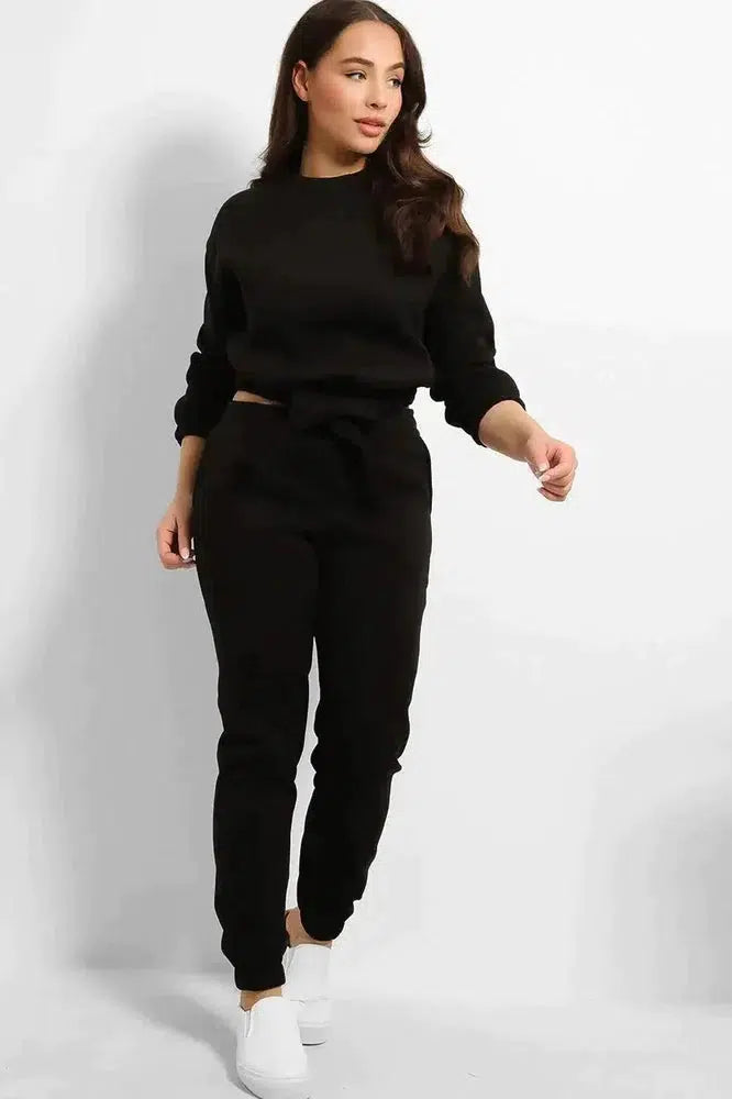 Thick Fleece Cropped Top And Joggers Set-SinglePrice