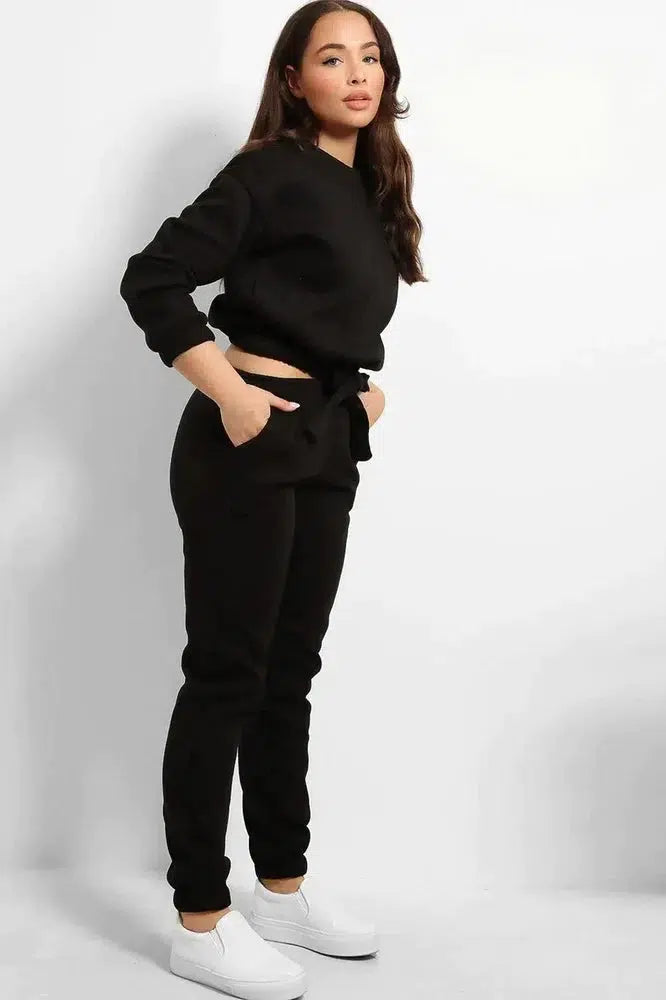Thick Fleece Cropped Top And Joggers Set-SinglePrice