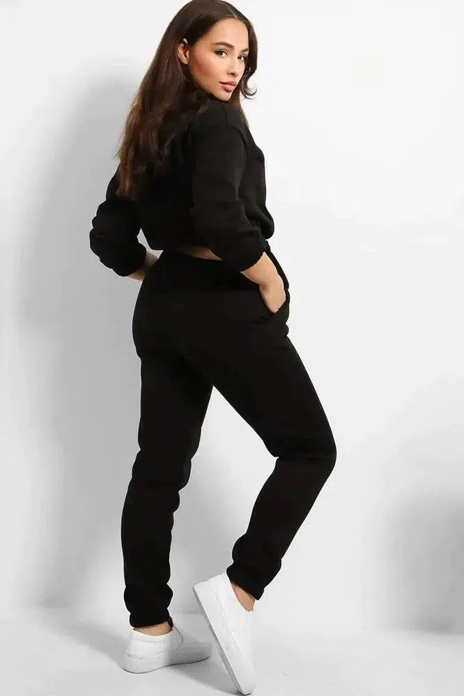 Thick Fleece Cropped Top And Joggers Set-SinglePrice