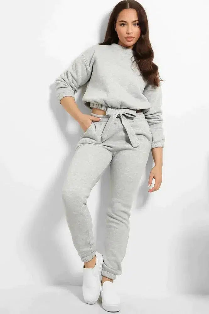 Thick Fleece Cropped Top And Joggers Set-SinglePrice