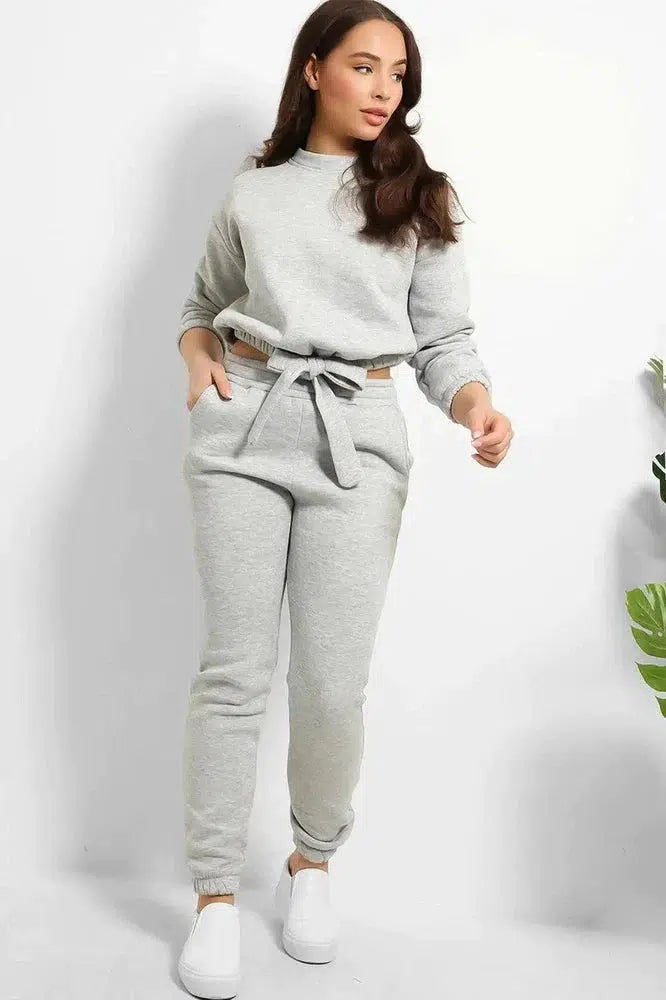 Thick Fleece Cropped Top And Joggers Set-SinglePrice
