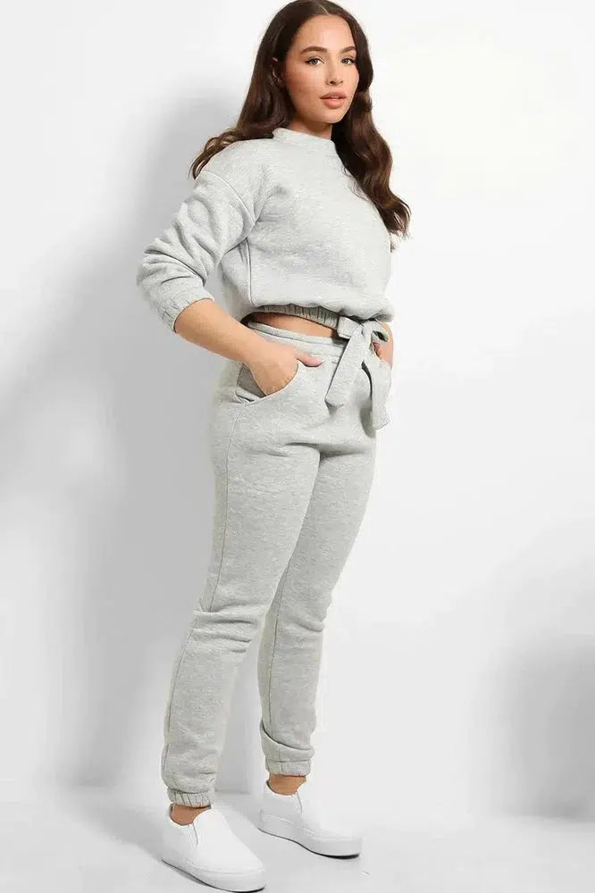 Thick Fleece Cropped Top And Joggers Set-SinglePrice