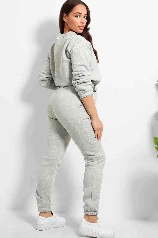 Thick Fleece Cropped Top And Joggers Set-SinglePrice