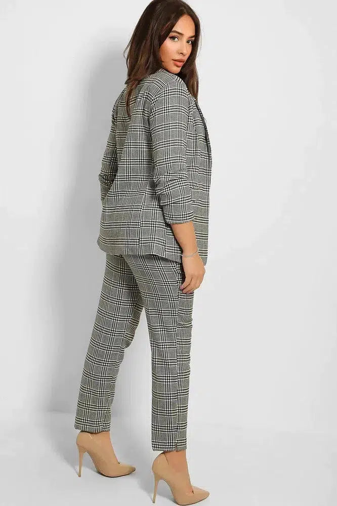 Ruched 3/4 Sleeves Open Blazer And Peg Leg Trousers Set-SinglePrice