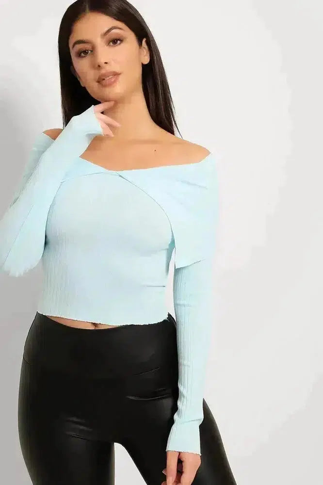 Off Shoulder Ribbed Jersey Cropped Top-SinglePrice