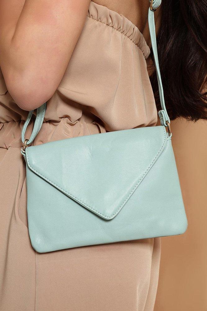 Plain Light Green Vegan Leather Envelope Crossbody Bag-SinglePrice