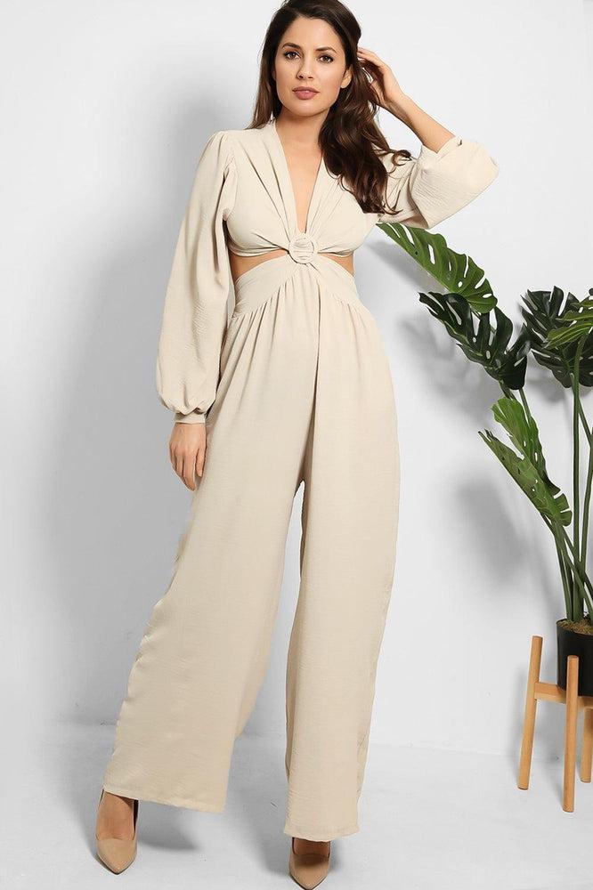 Open Back Cut Out Top Wide Leg Jumpsuit-SinglePrice