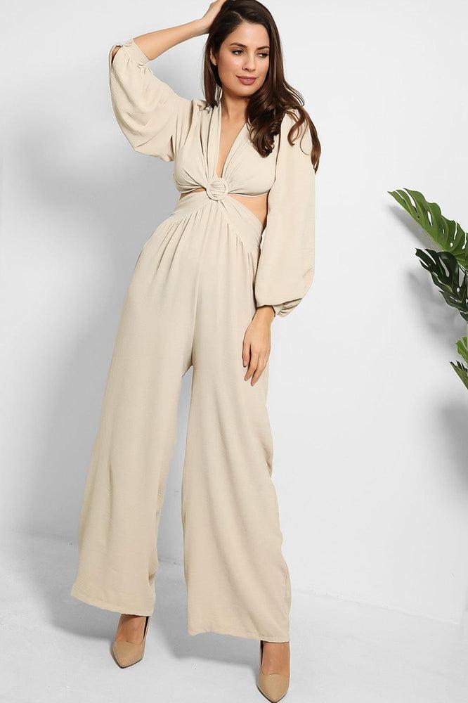 Open Back Cut Out Top Wide Leg Jumpsuit-SinglePrice
