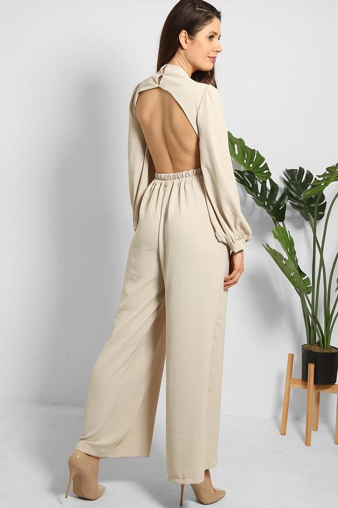 Open Back Cut Out Top Wide Leg Jumpsuit-SinglePrice