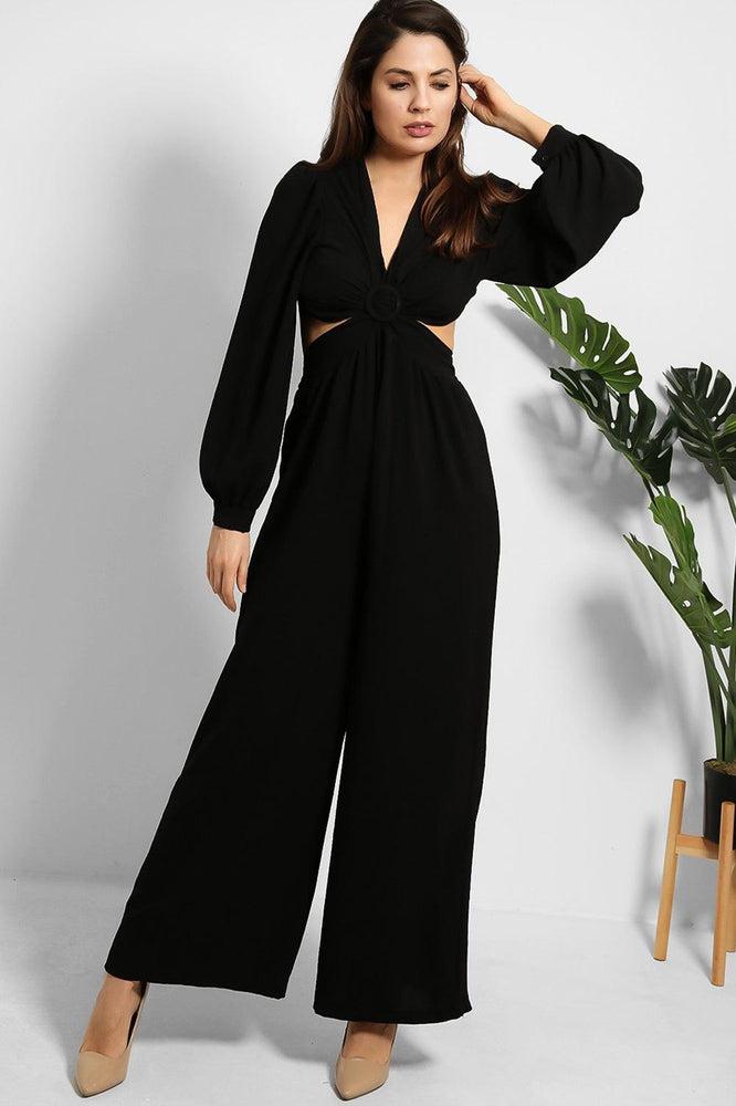Open Back Cut Out Top Wide Leg Jumpsuit-SinglePrice