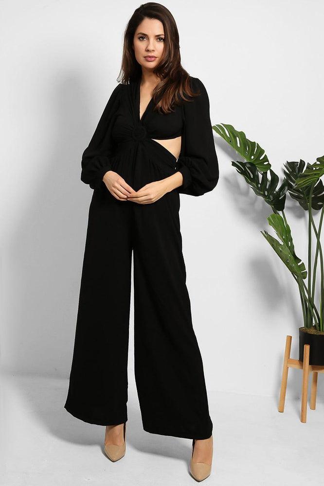 Open Back Cut Out Top Wide Leg Jumpsuit-SinglePrice