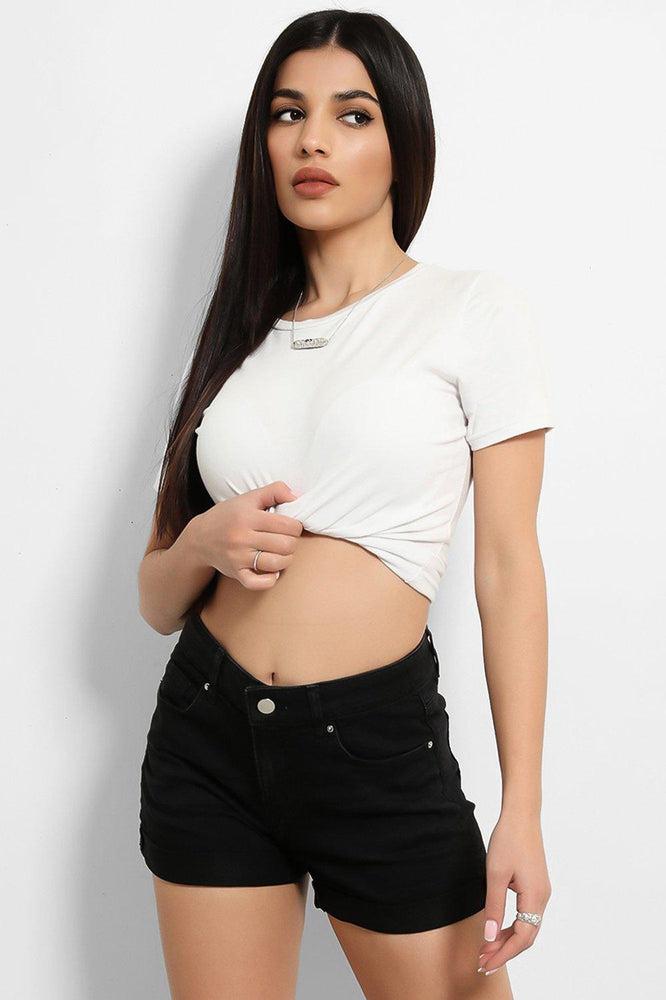 Black Midrise Rolled Hem Denim Hotpants-SinglePrice
