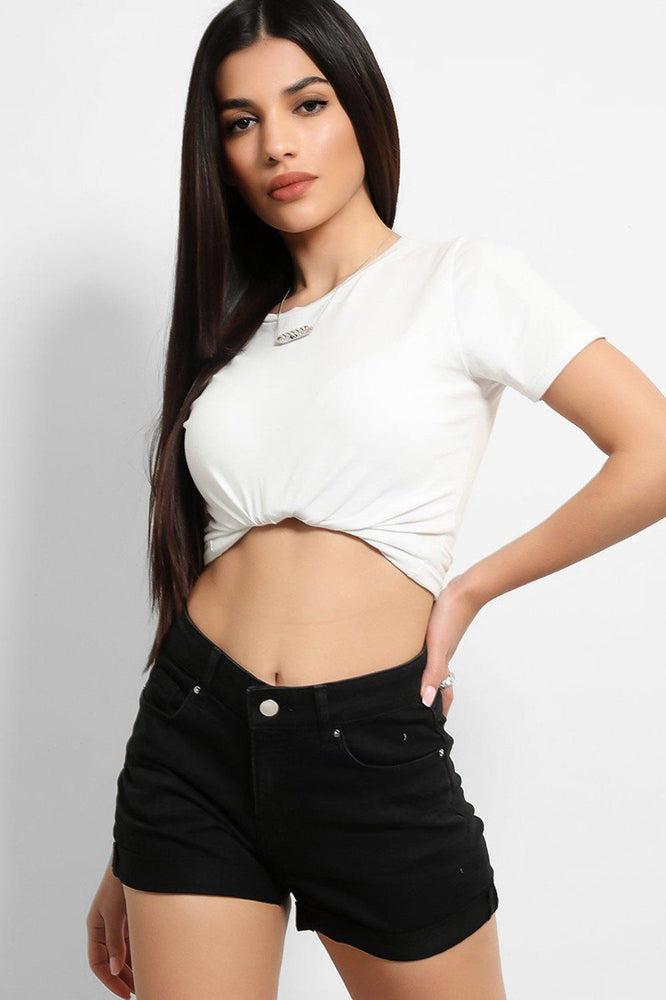 Black Midrise Rolled Hem Denim Hotpants-SinglePrice