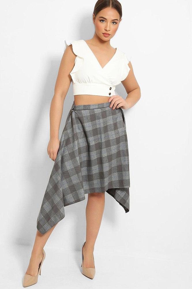 Grey Prince Of Wales Check Asymmetric Skirt-SinglePrice