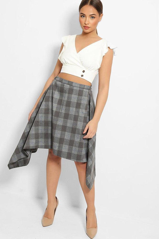 Grey Prince Of Wales Check Asymmetric Skirt-SinglePrice