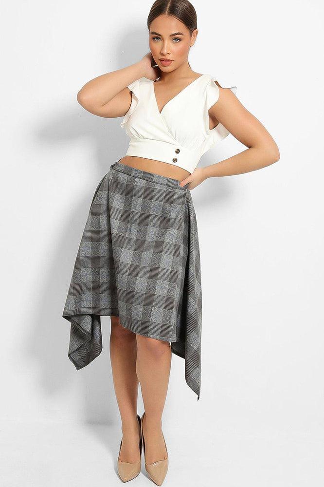 Grey Prince Of Wales Check Asymmetric Skirt-SinglePrice