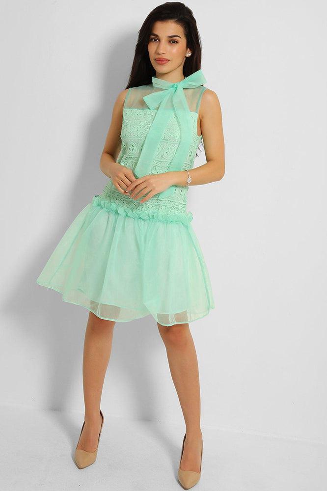 Mint Pussy Bow Organza Puff Dress-SinglePrice