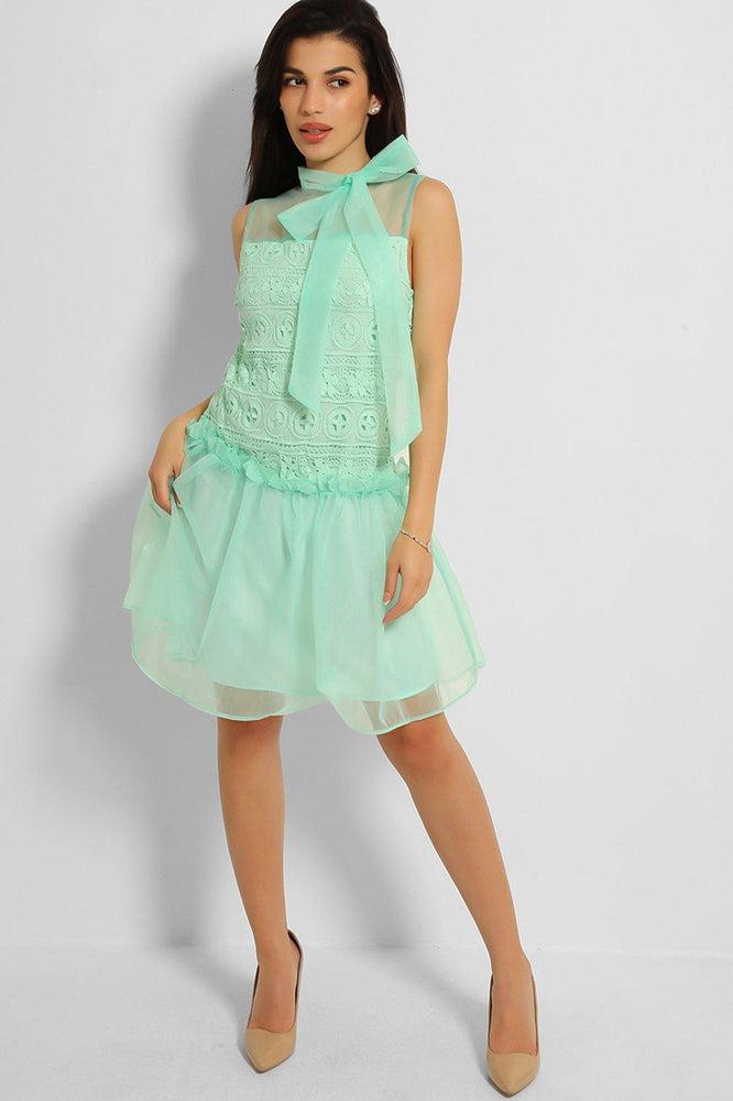 Mint Pussy Bow Organza Puff Dress-SinglePrice
