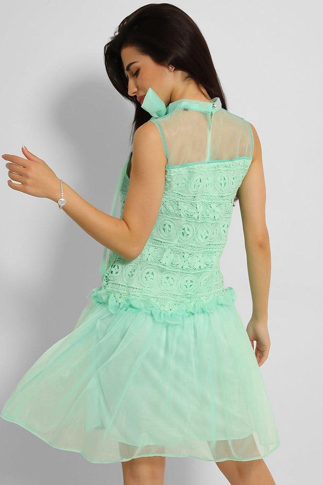 Mint Pussy Bow Organza Puff Dress-SinglePrice