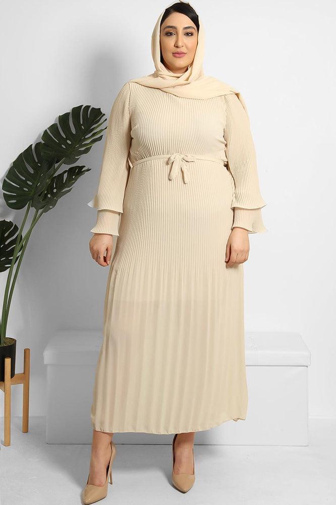 Layered Sleeves Pleated Modest Dress-SinglePrice