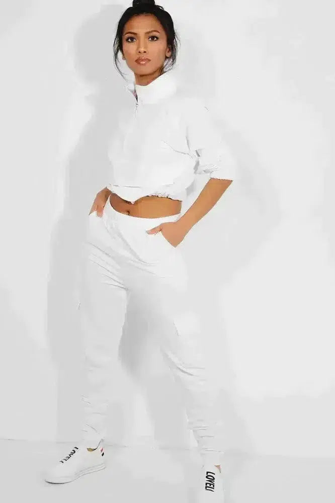 White Drawstring Top Cargo Two Piece Tracksuit-SinglePrice