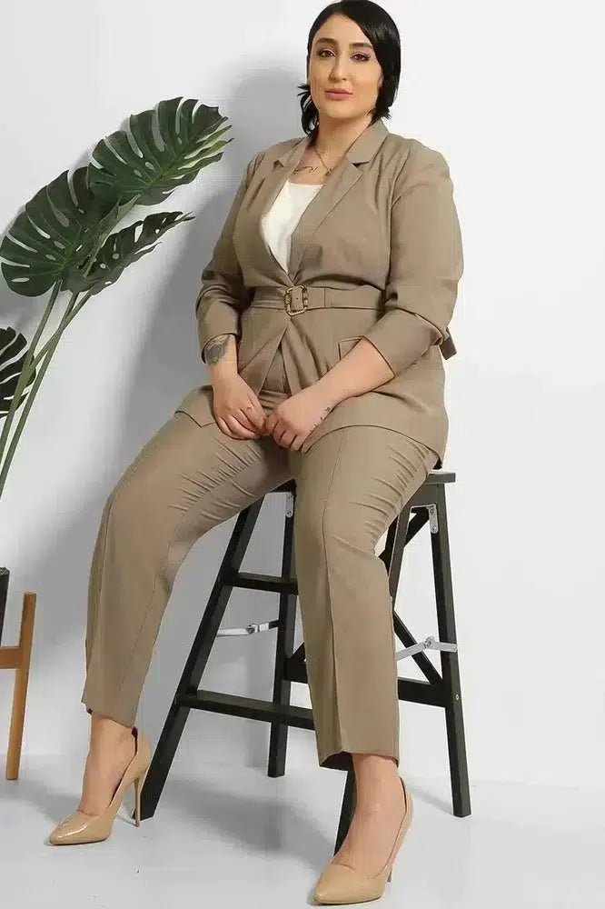 Cropped Trousers And Fitted Belted Blazer Suit-SinglePrice