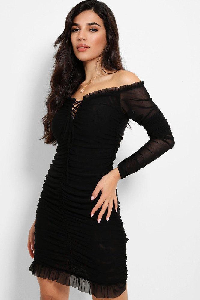 Ruched Chiffon Off Shoulder Dress-SinglePrice