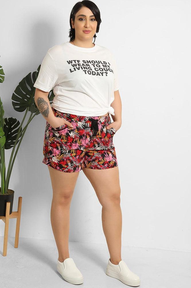 Drawstring Waist Printed Summer Shorts-SinglePrice