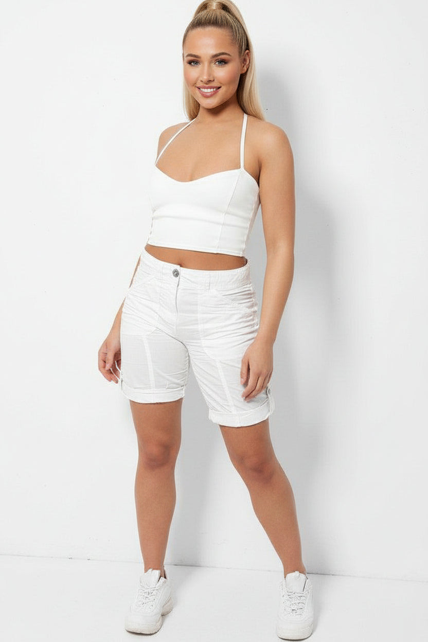 White Roll Up Hem From Office To Park City Shorts-SinglePrice