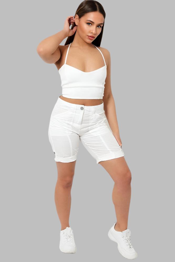White Roll Up Hem From Office To Park City Shorts-SinglePrice